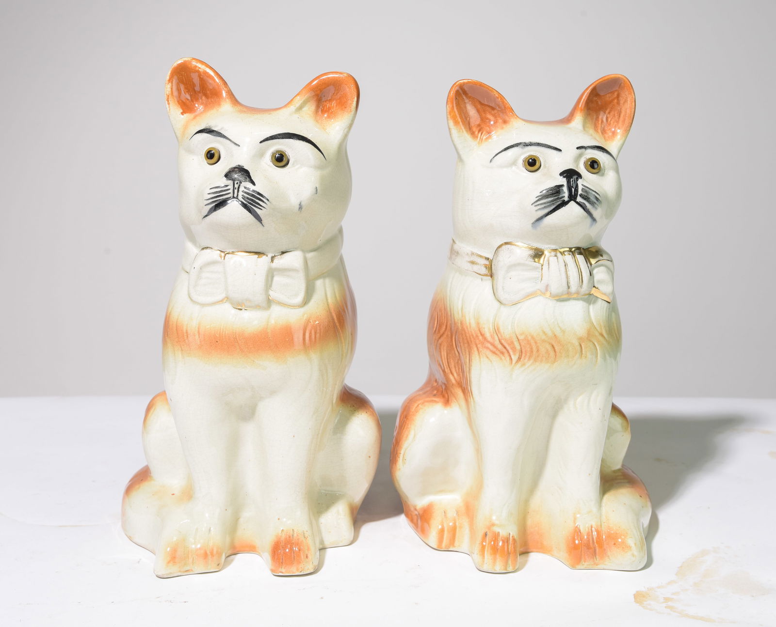 Two Staffordshire Cat Figures with Glass Eyes (1 of 5)