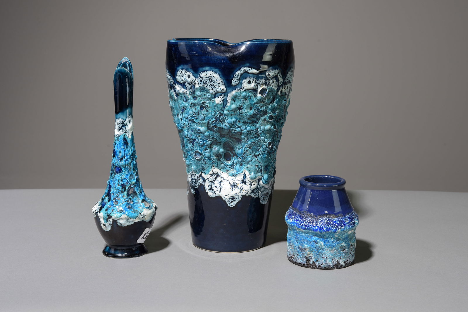 Three Vallauris Blue Lava Glazed Pottery Vases (1 of 6)