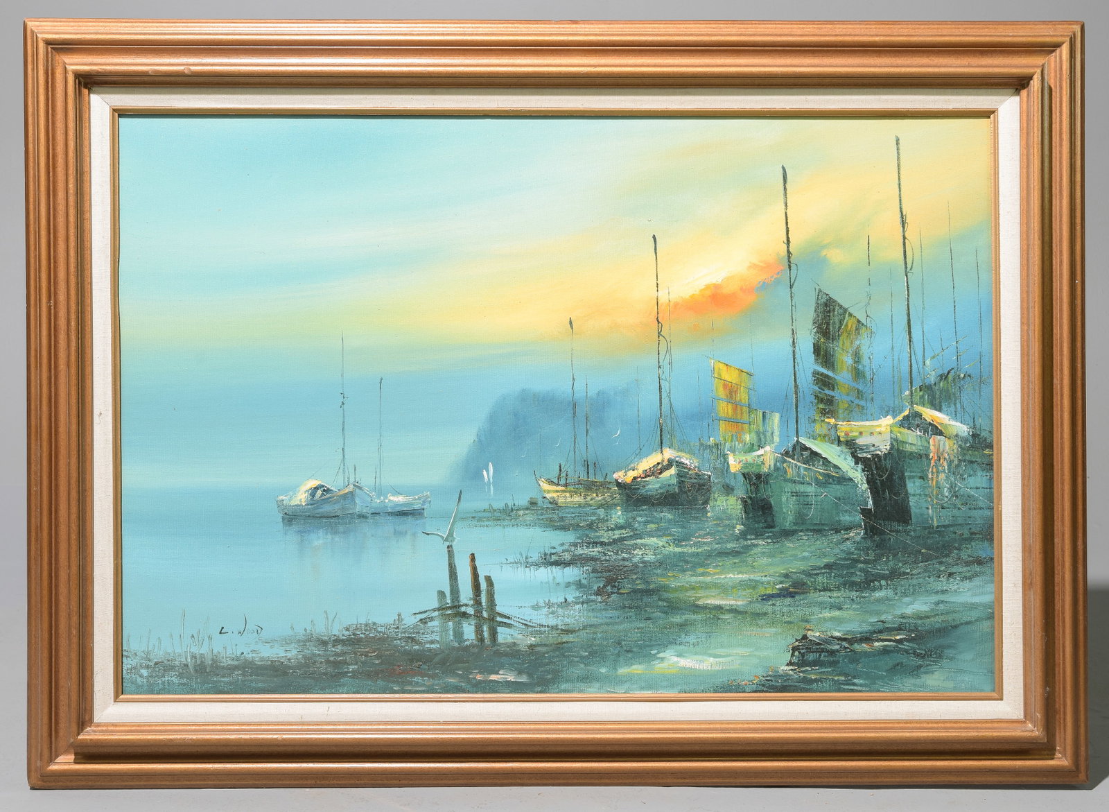 Framed Oil on Canvas - Sail Boats: Framed Oil on Canvas - Sail Boats - 31.5 in tall x 43 x 1.5, The art itself is 23.5 x 35.5
