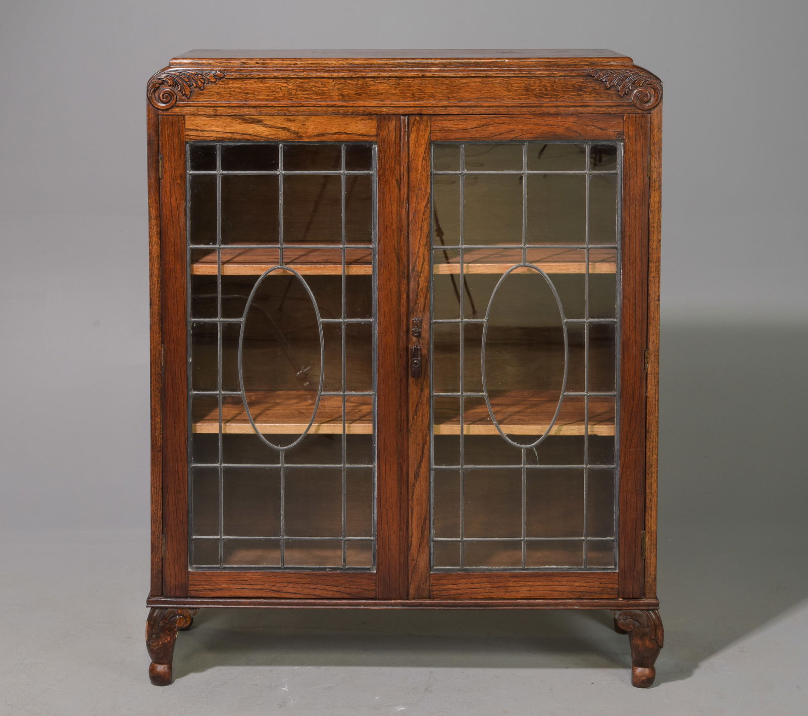 British Oak Leaded Glass Display Cabinet (1 of 4)