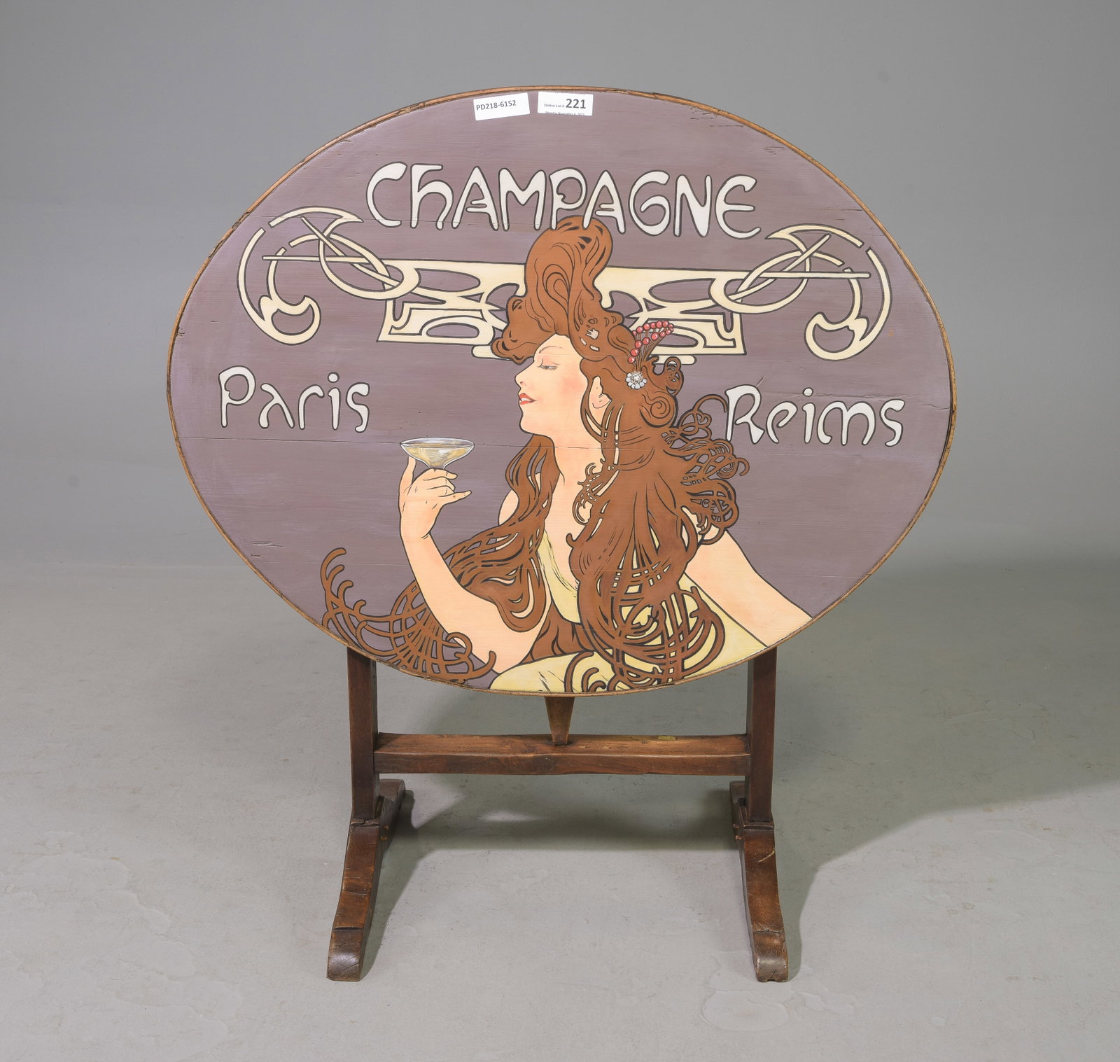 French "Champagne" Painted Vendange Table: French "Champagne" Painted Vendange / Tilt Top Wine Tasting Table - Tilted this is 43.5 in tall x 40 x 22.5, When used as a table this is 28.5 in tall x 40 x 31