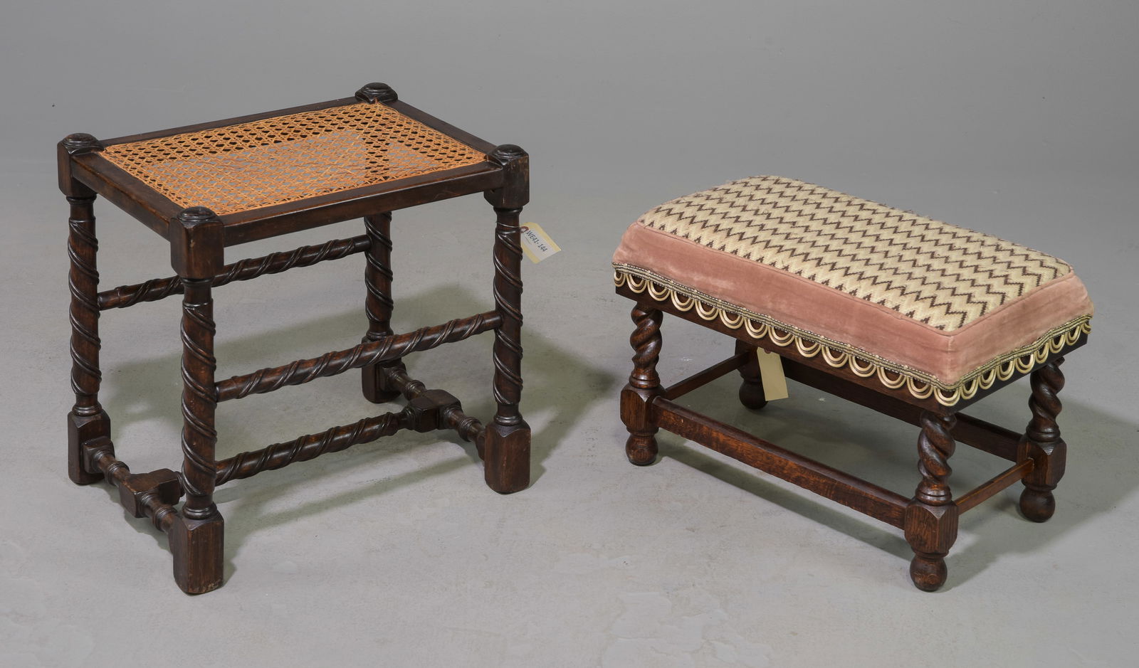 British Oak Cane Top Stool & Barley Twist Stool (1 of 3)