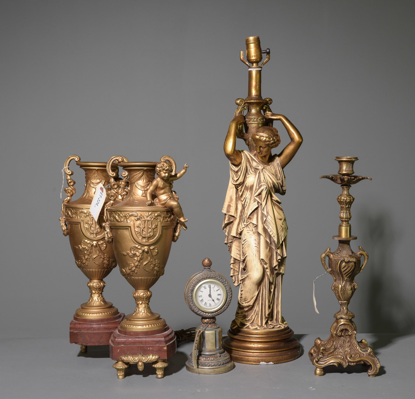 5pcs Assorted Bronze Urns, Lamps & Clock (1 of 4)