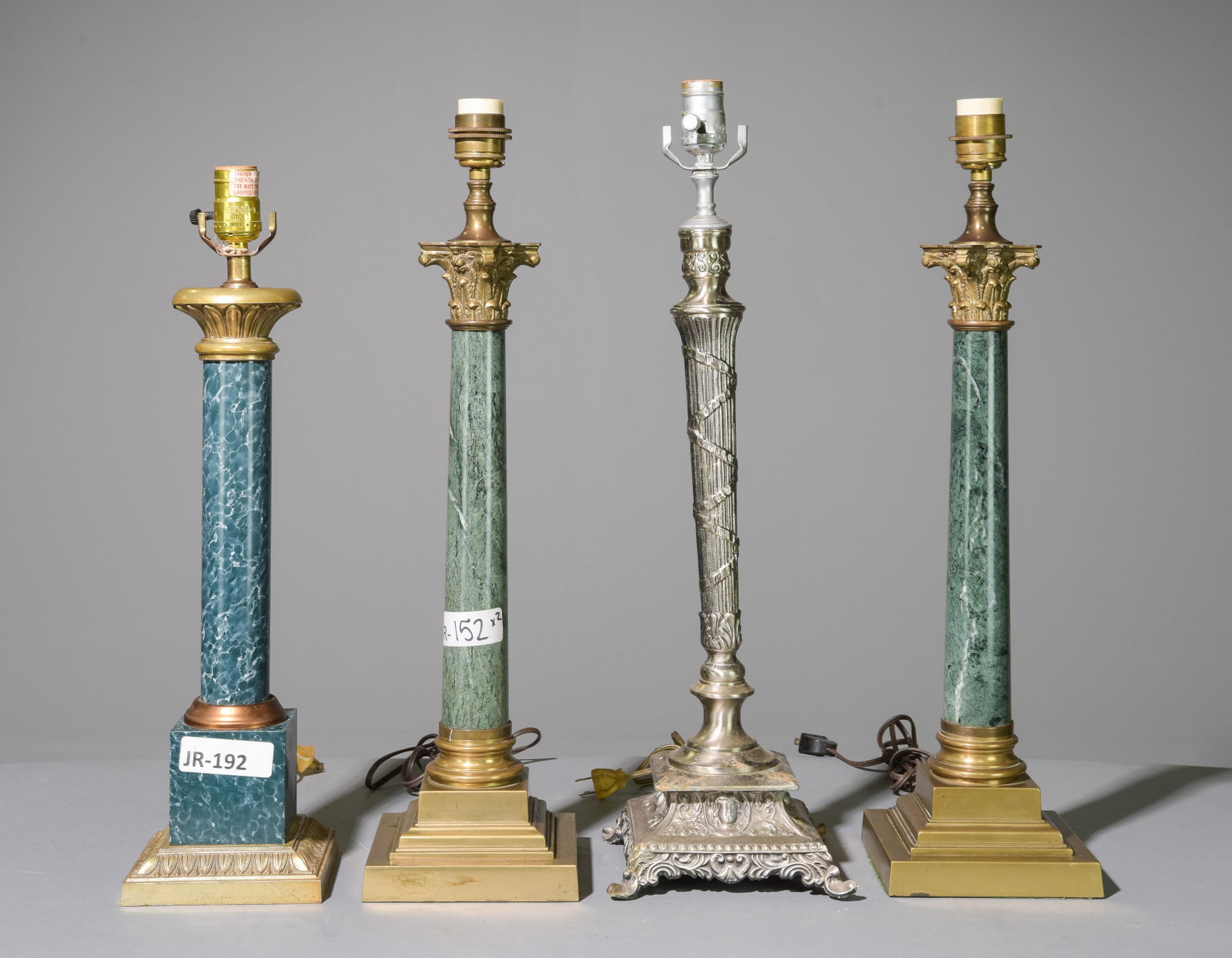 4 Empire Style Brass / Marble Lamps: 4 Empire Style Brass / Marble Lamps - 23.5 inches tall x 7 x 7