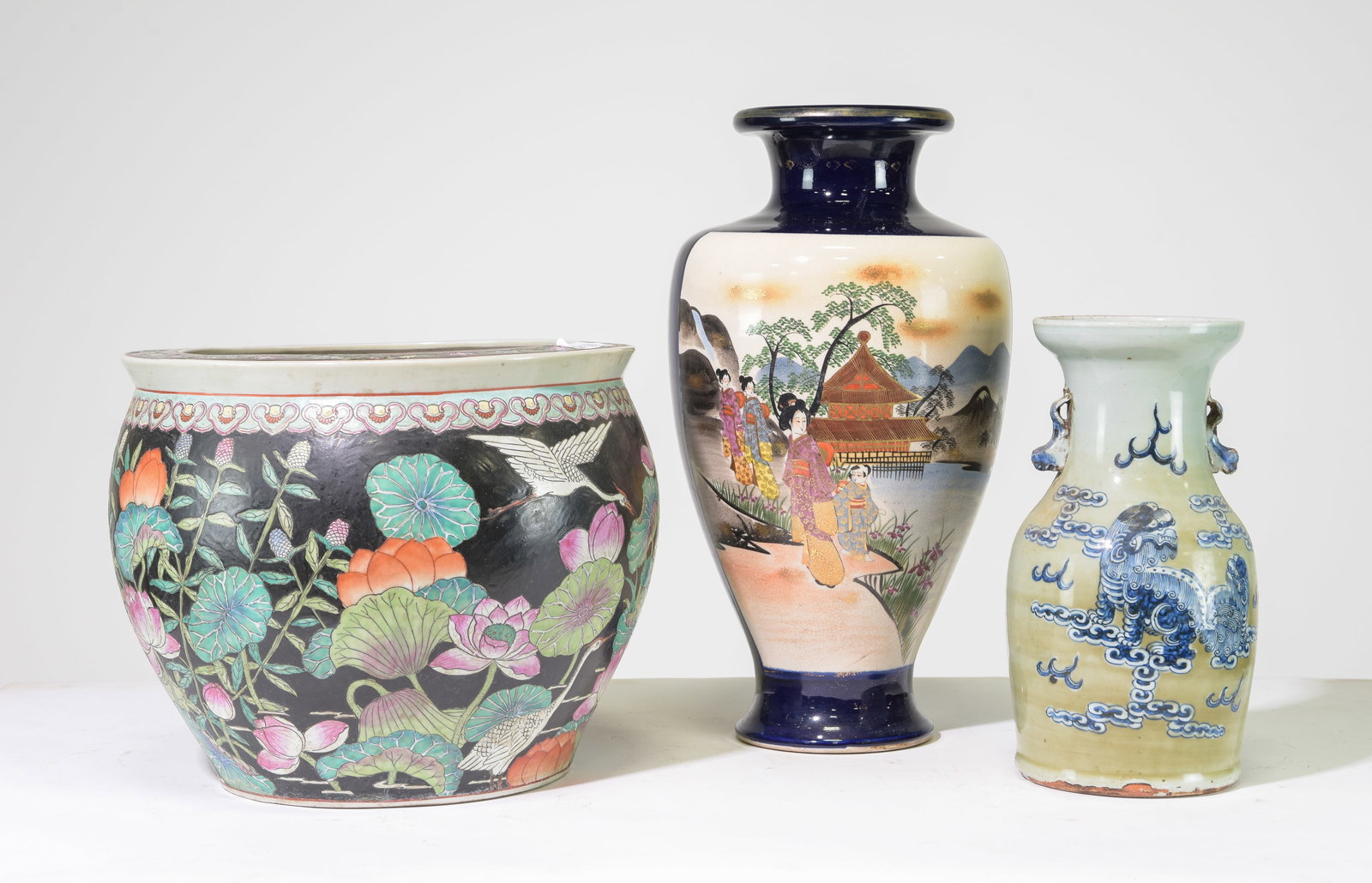 Asian Planter / Fish Bowl & Two Vases (1 of 9)