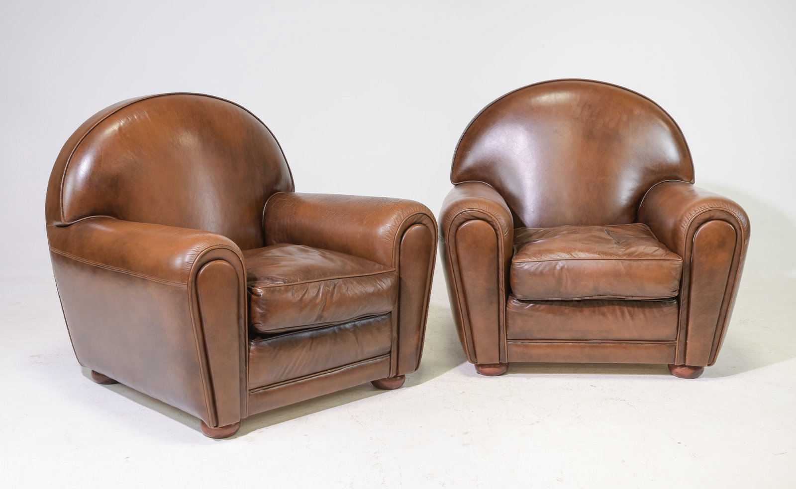 Two French Art Deco Style Brown Leather Club Chairs (1 of 5)