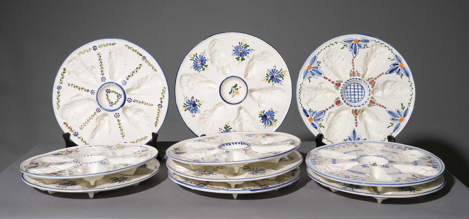 Set of 10 French Barbotine Large Oyster Plates (1 of 6)