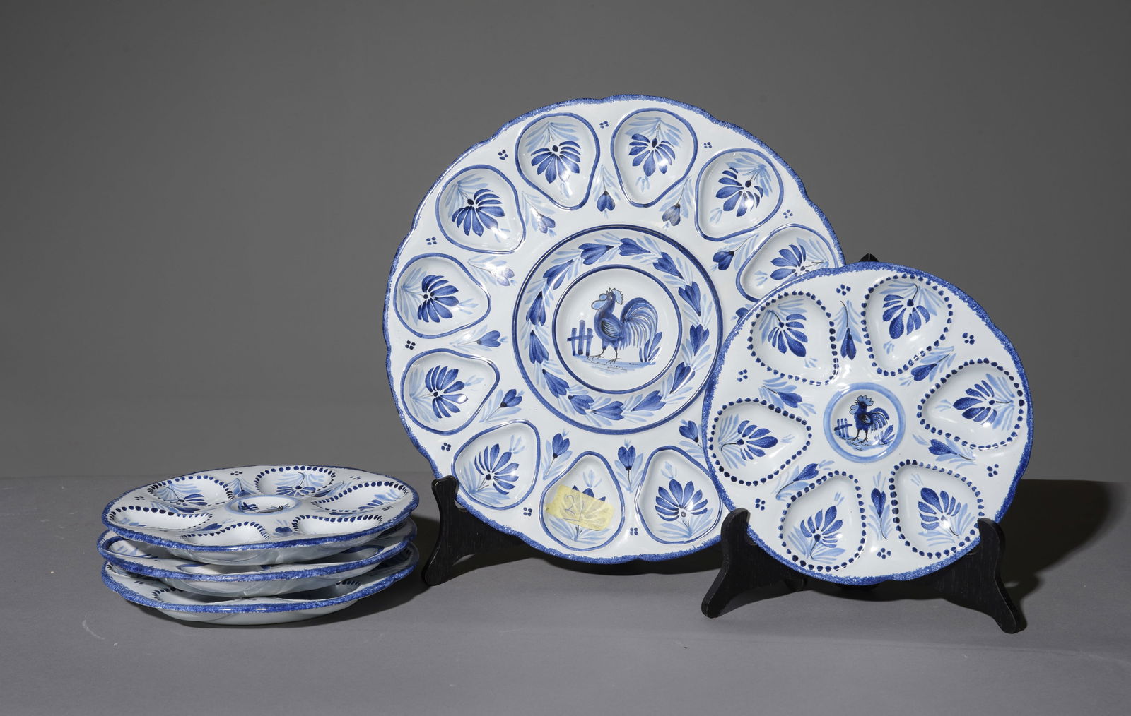 Set of 5 "Henriot Quimper" Blue & White Oyster Plates (1 of 3)