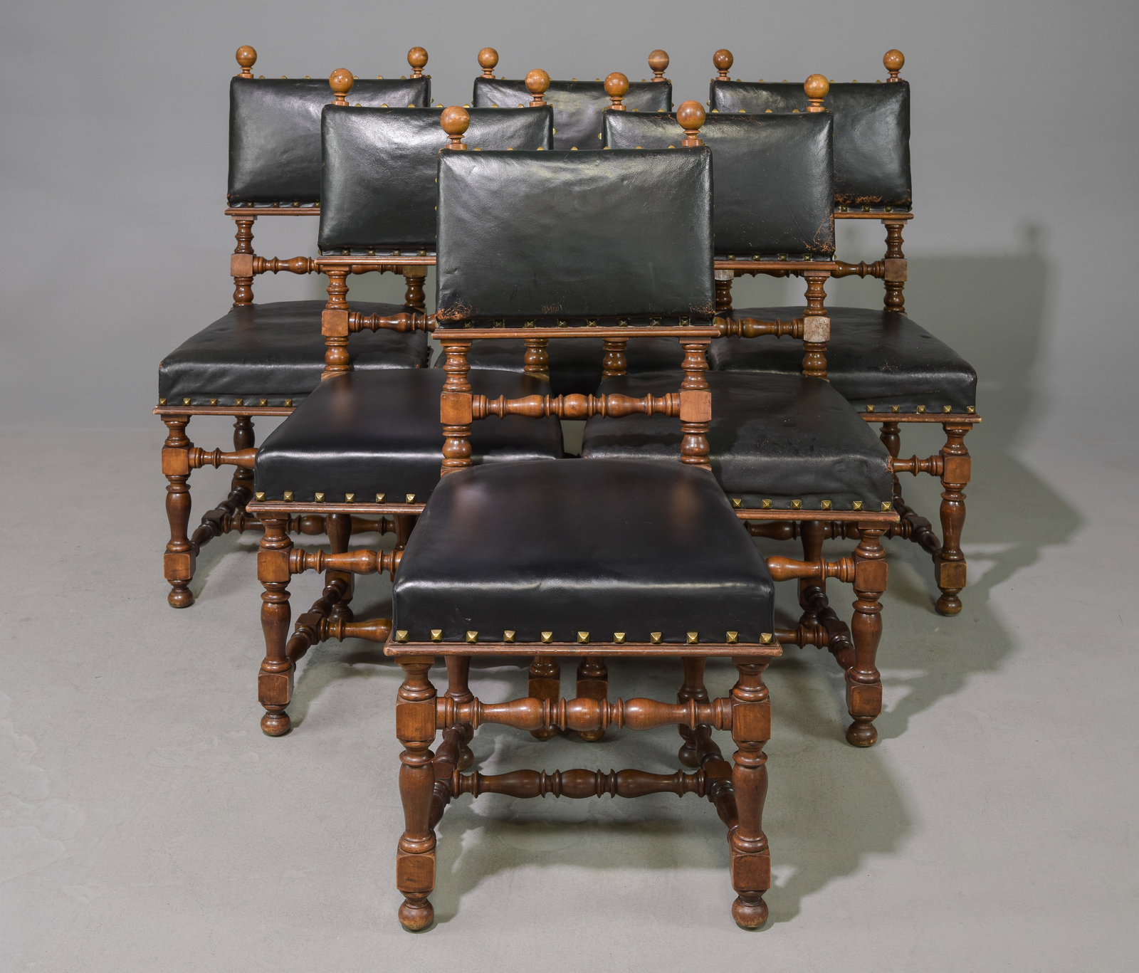 Set of Six Spanish Style Oak Leather Dining Chairs (1 of 4)
