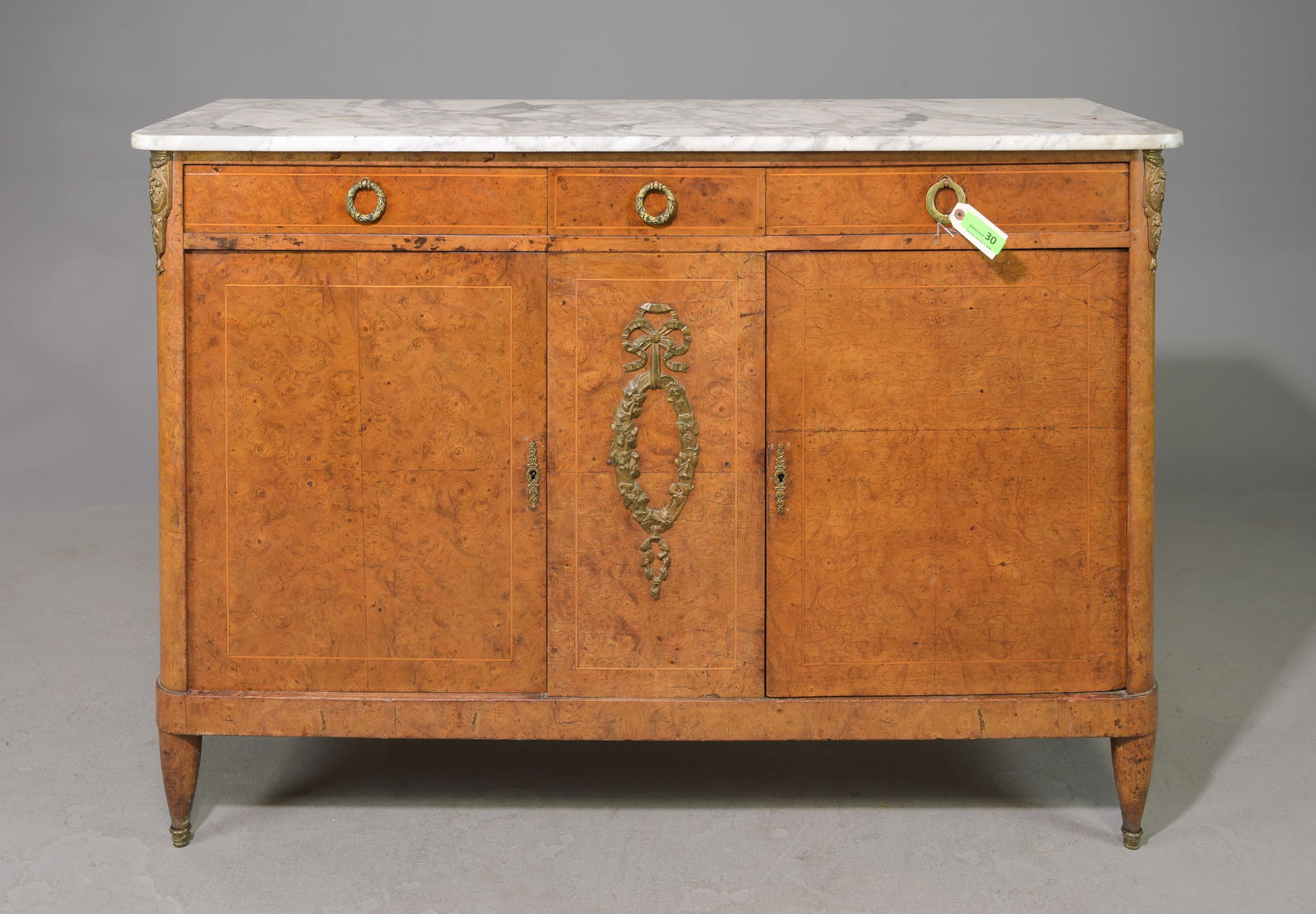 French Burled White Marble Top Sideboard (1 of 8)