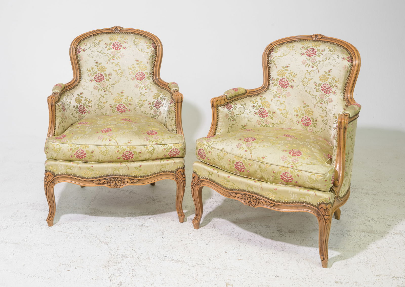 Two Louis XV Style Floral Upholstered Bergere Chairs (1 of 5)