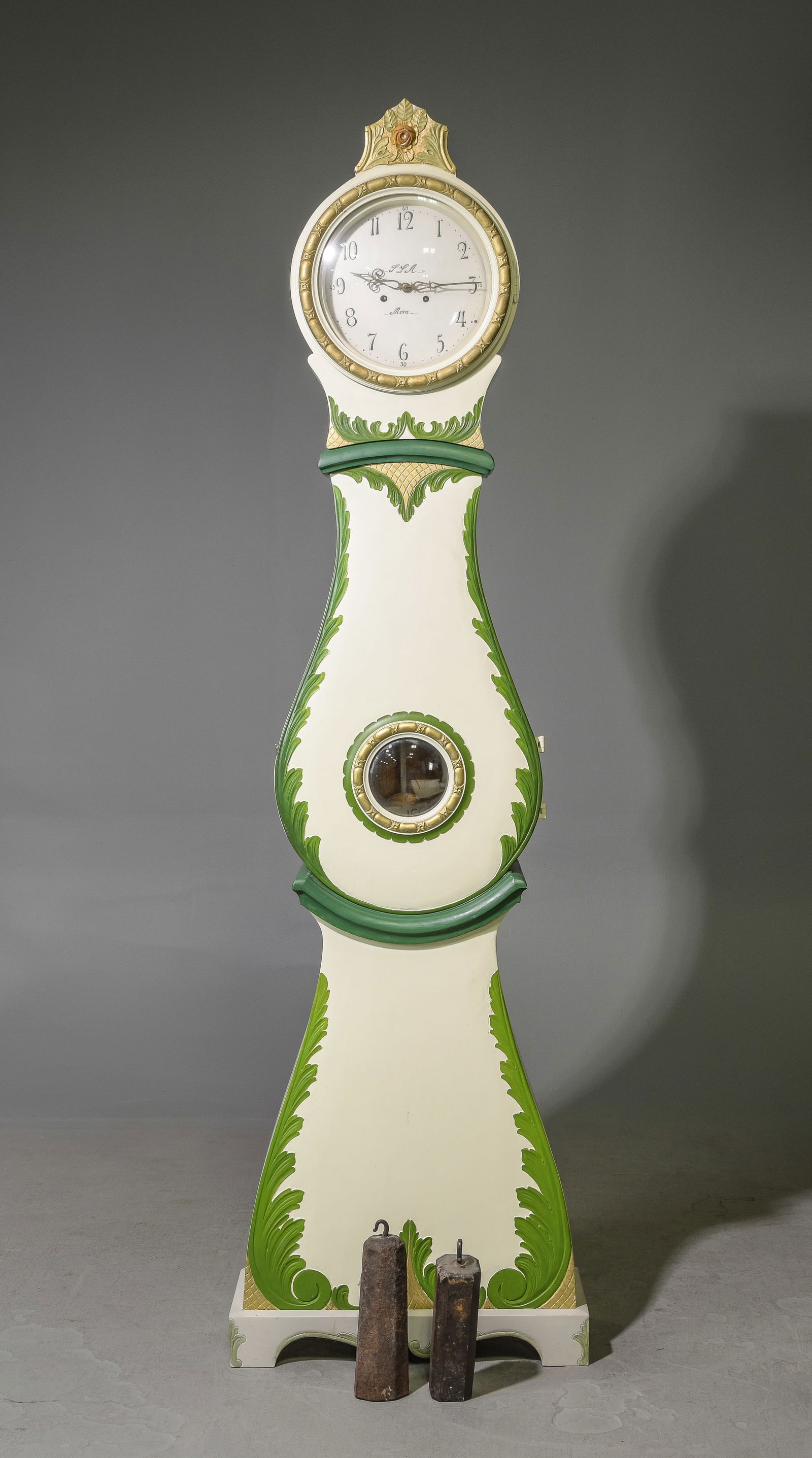 Swedish Mora Painted Longcase Clock with Weights (1 of 6)