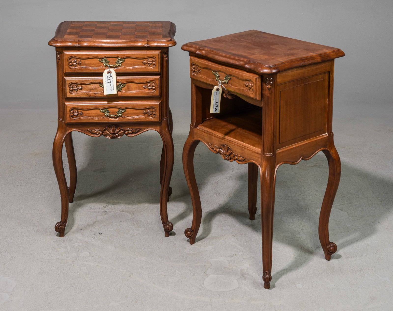 Pair Of Louis XV Style Nightstands: Pair Of French Louis XV Style Nightstands - 28 inches tall x 17 x 13