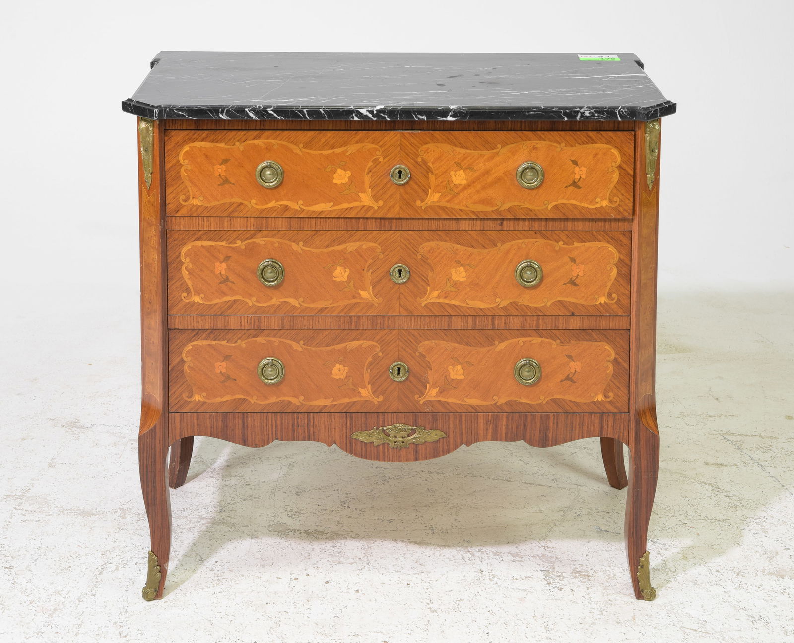 French Style Marble Top Three Drawer Chest (1 of 4)