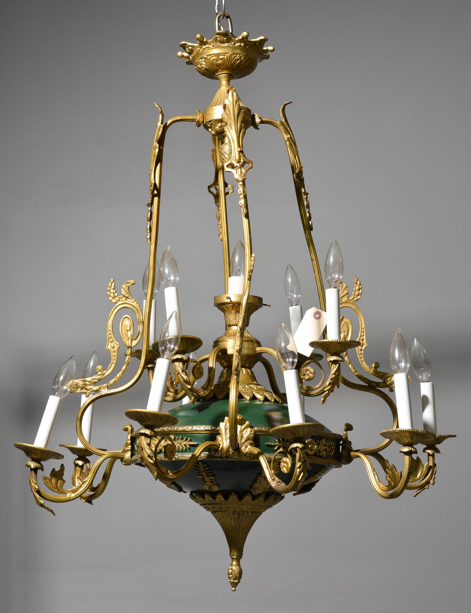French Style Gold Gilt Bronze Chandelier: French Style Gold Gilt Bronze 13 Light Chandelier - 36 in tall x 29 inch diameter