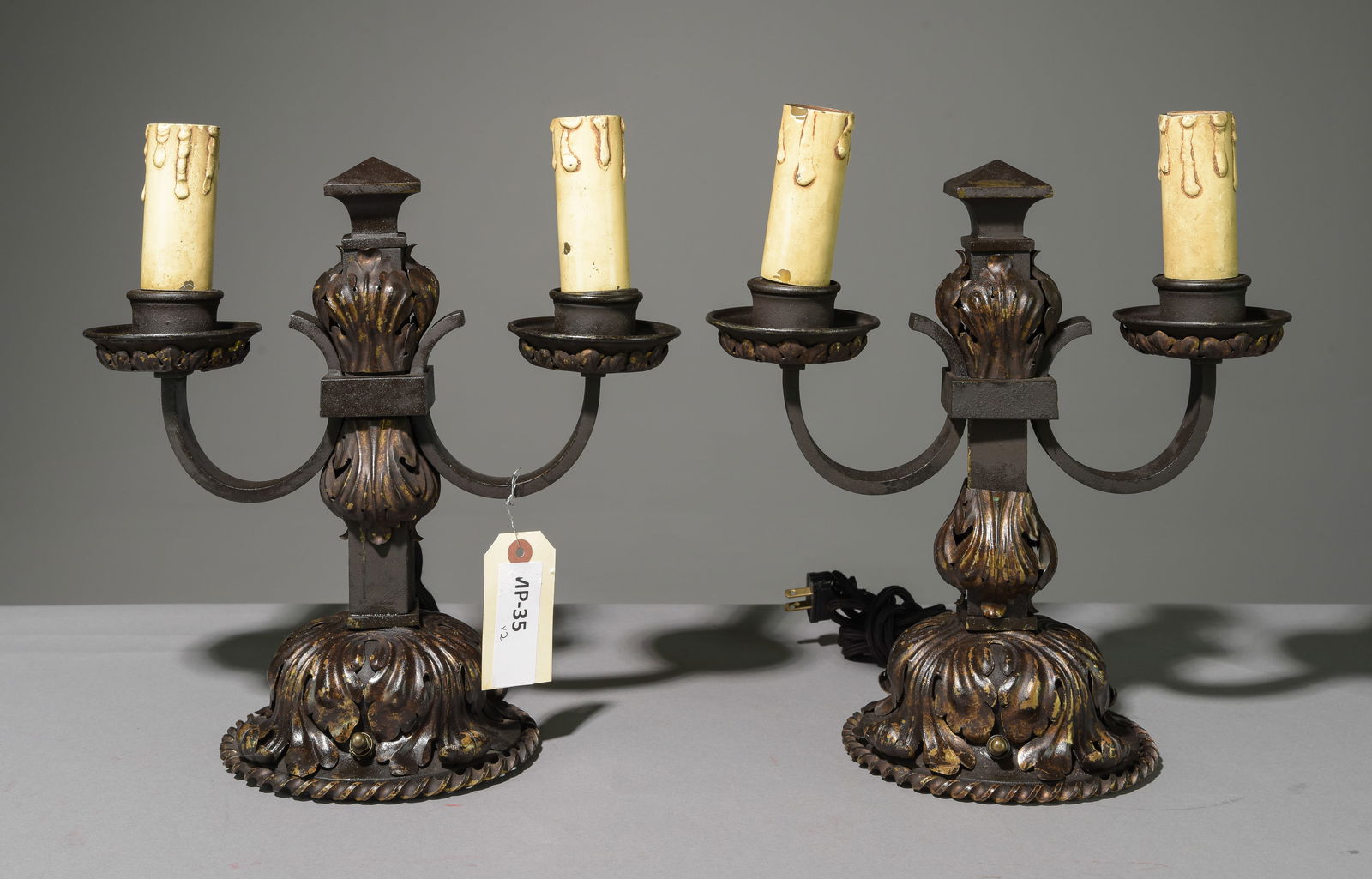 Two Gothic Style Cast Iron / Metal Candelabra Lamps (1 of 4)