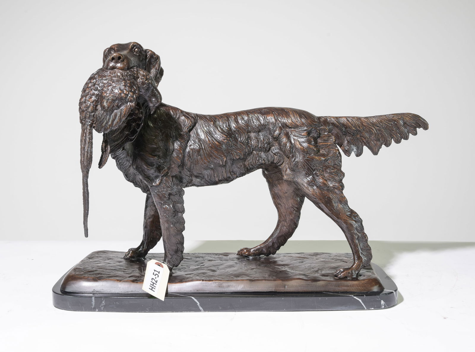 Bronze Hunting Dog with Bird on Marble Base (1 of 4)