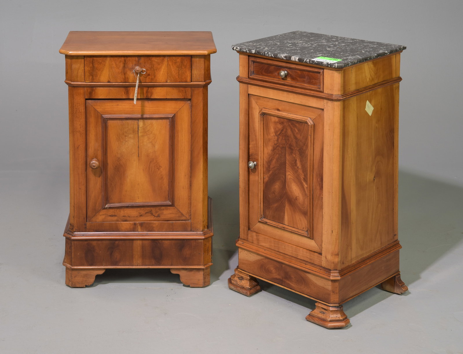 Two French Louis Philippe Style Nightstands: Two French Louis Philippe Style Nightstands / Occasional Cabinets - 29 in tall x 15 x 13 and 28 in tall x 17.5 x 13