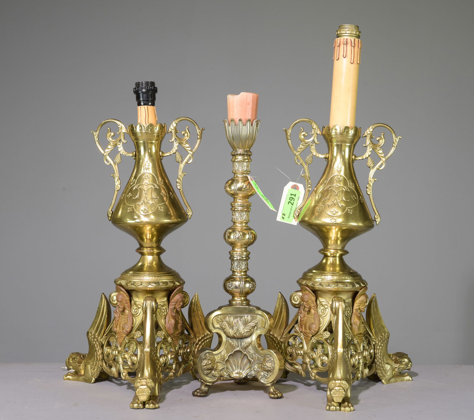 2 Empire Style Cathedral Lamps & Candlestick (1 of 6)