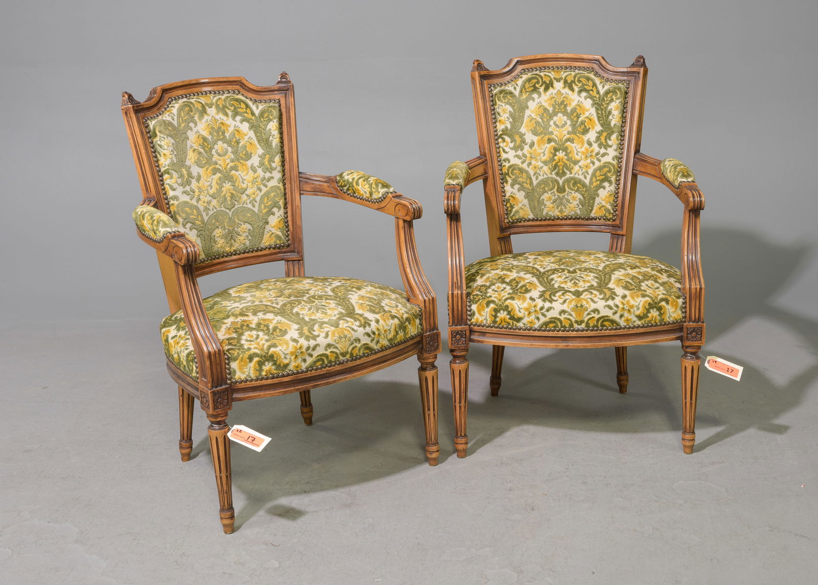 Two Louis XVI Style Walnut Upholstered Arm Chairs (1 of 4)