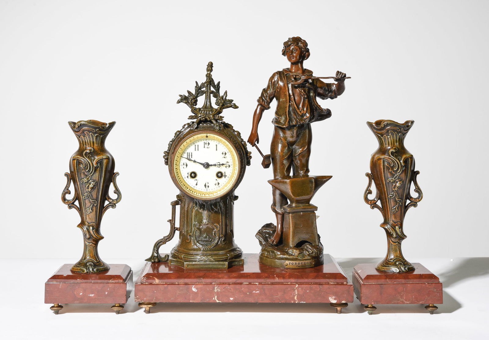 French Babbitt & Marble Figural Clock with Garnitures (1 of 6)