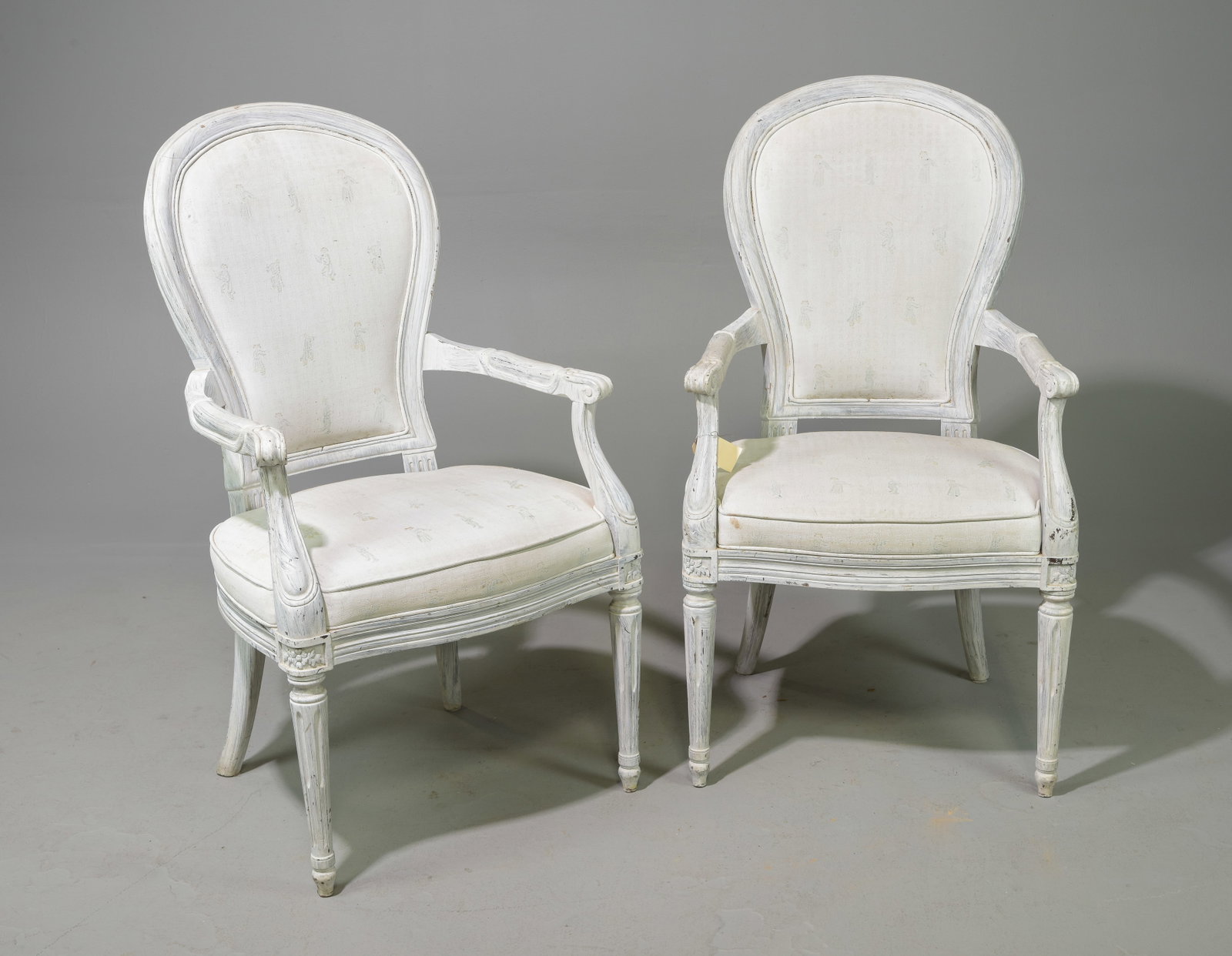 Pair of Louis XV Style Painted Arm Chairs: Pair of French Louis XV Style Painted Arm Chairs - 41 inches tall x 25 x 23, seat height is 18 inches