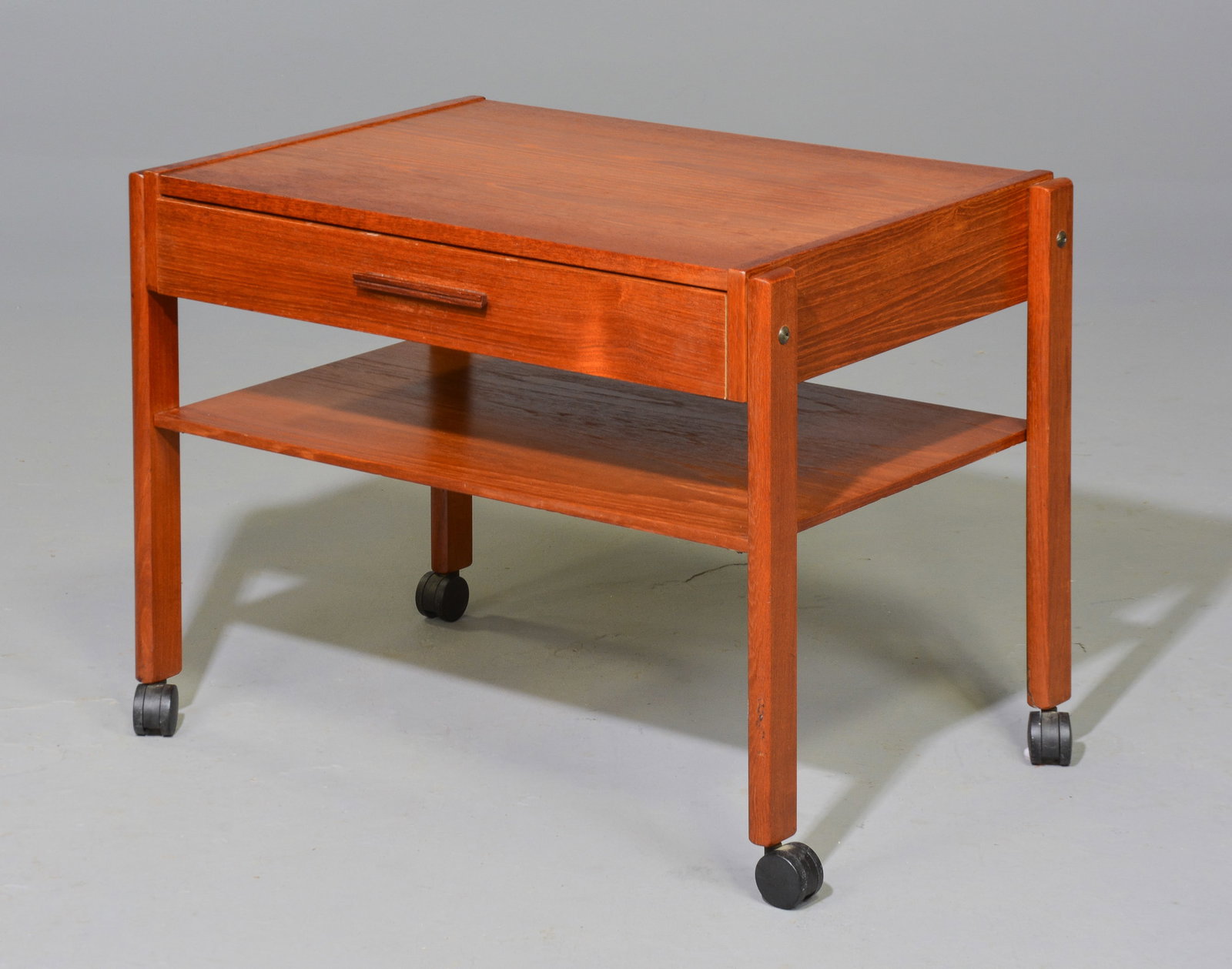 Danish Modern Teak Single Drawer Rolling Table (1 of 4)