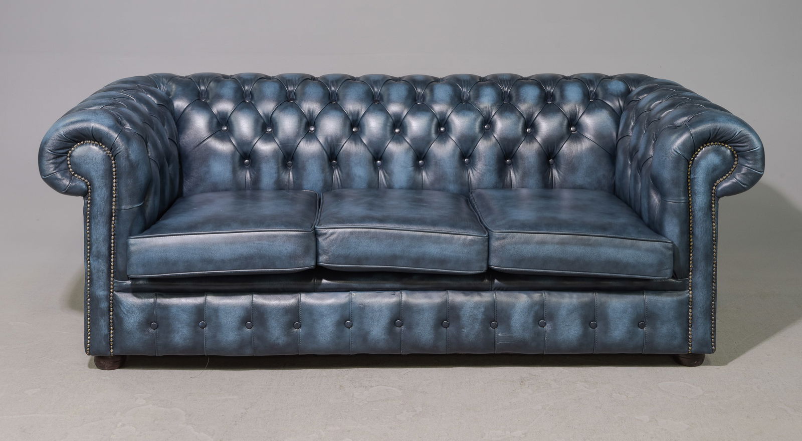 British Blue Leather Chesterfield Sofa (1 of 5)