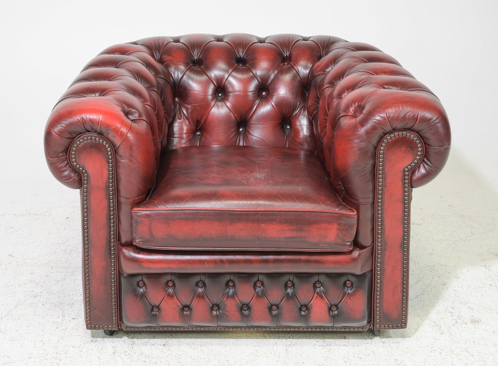 British Red Leather Chesterfield Club Chair #2: British Red Leather Button Tufted Chesterfield Club Chair - 27 in tall x 41 x 34, Seat height is 18 inches