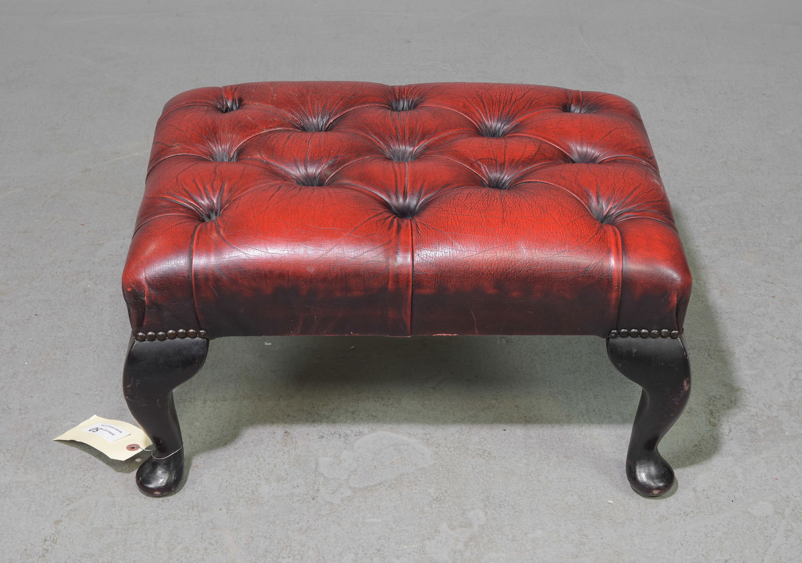 British Red Leather Chesterfield Ottoman #2 (1 of 3)