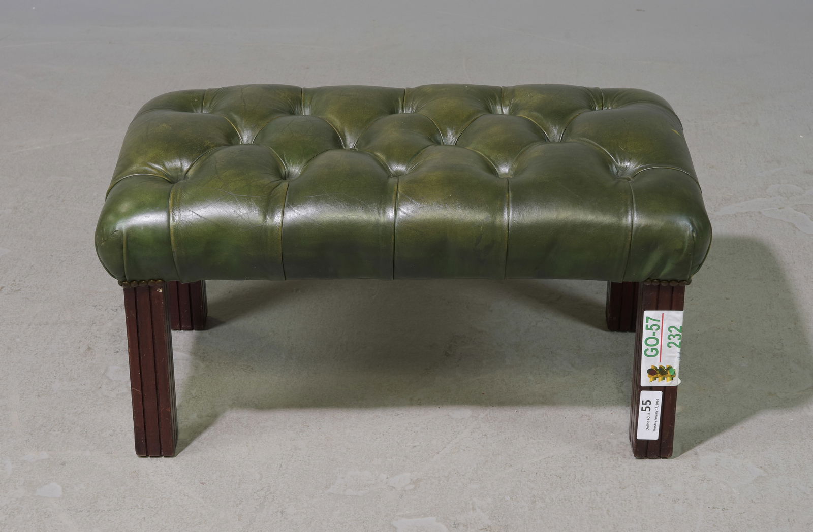 British Green Leather Chesterfield Ottoman (1 of 3)