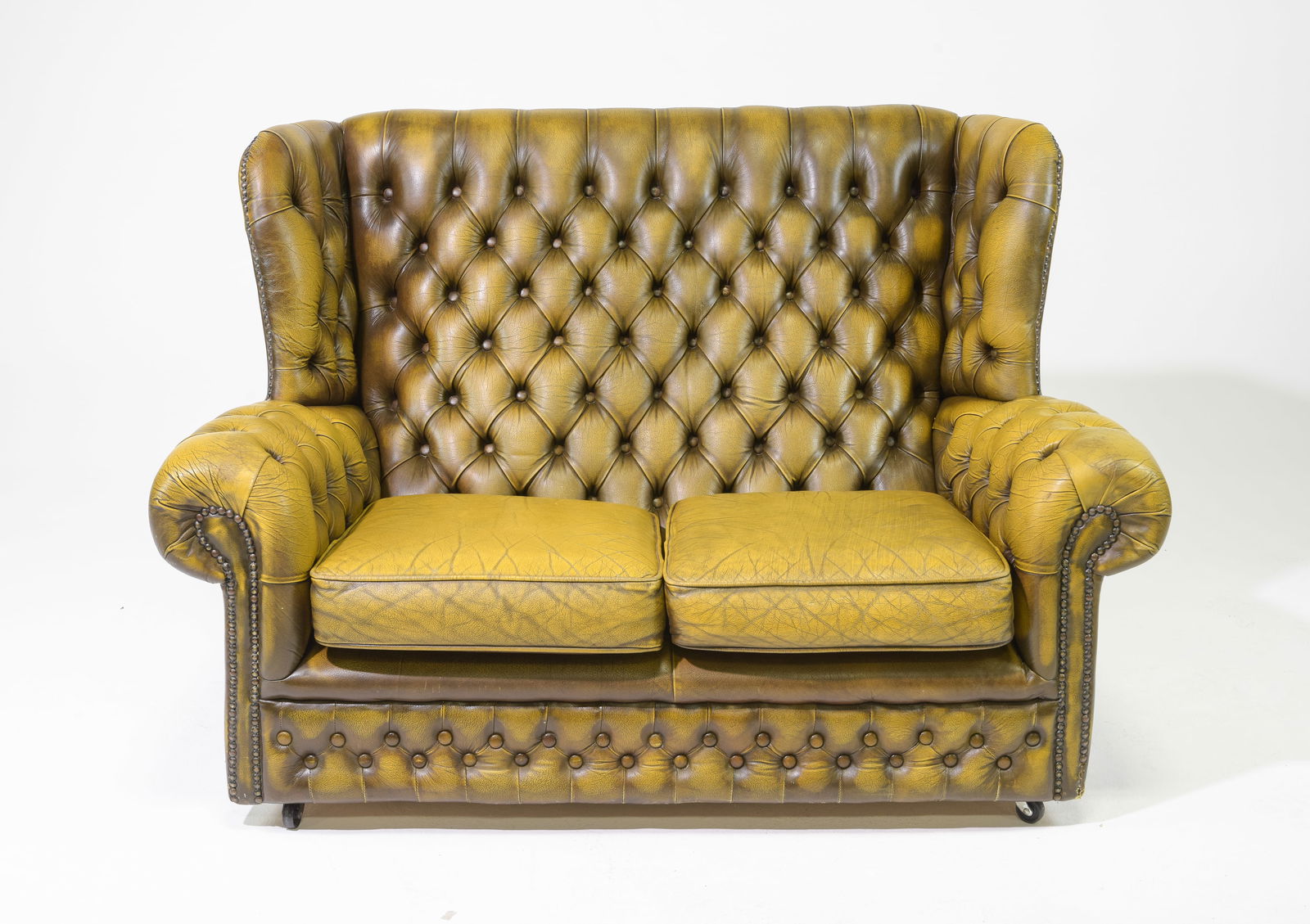 British Mustard Leather High Back Chesterfield Sofa (1 of 7)