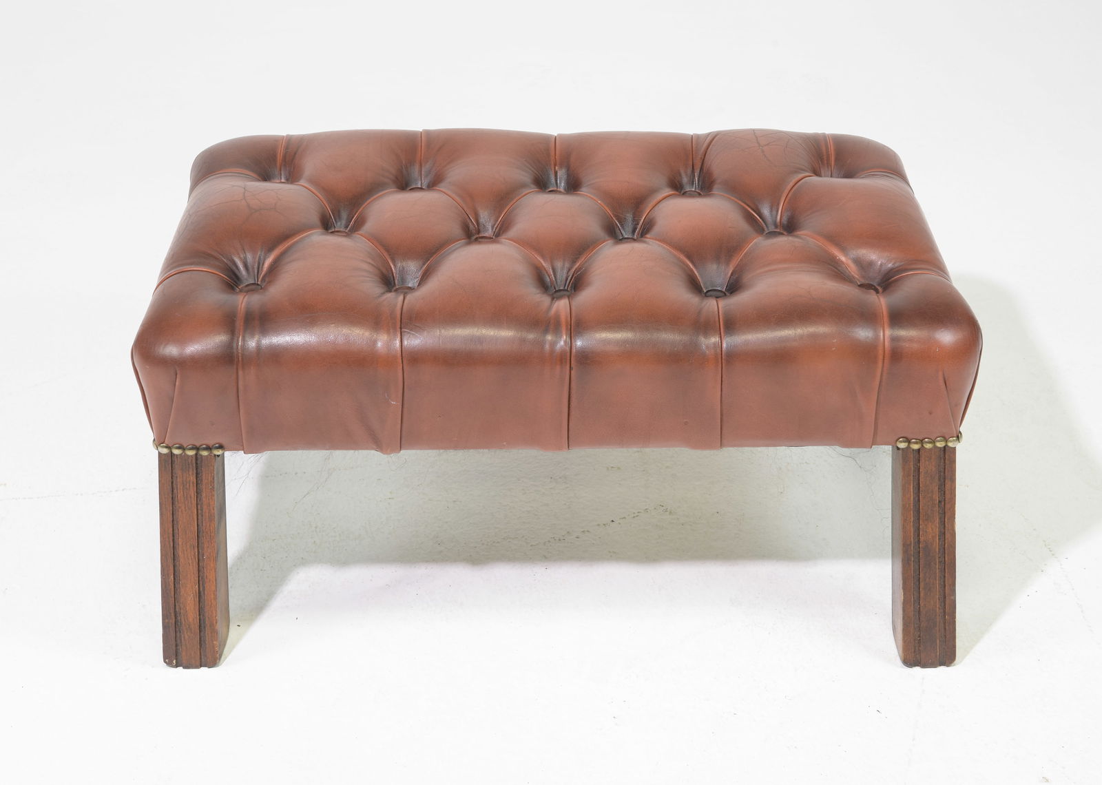 British Brown Leather Chesterfield Stool #2 (1 of 2)