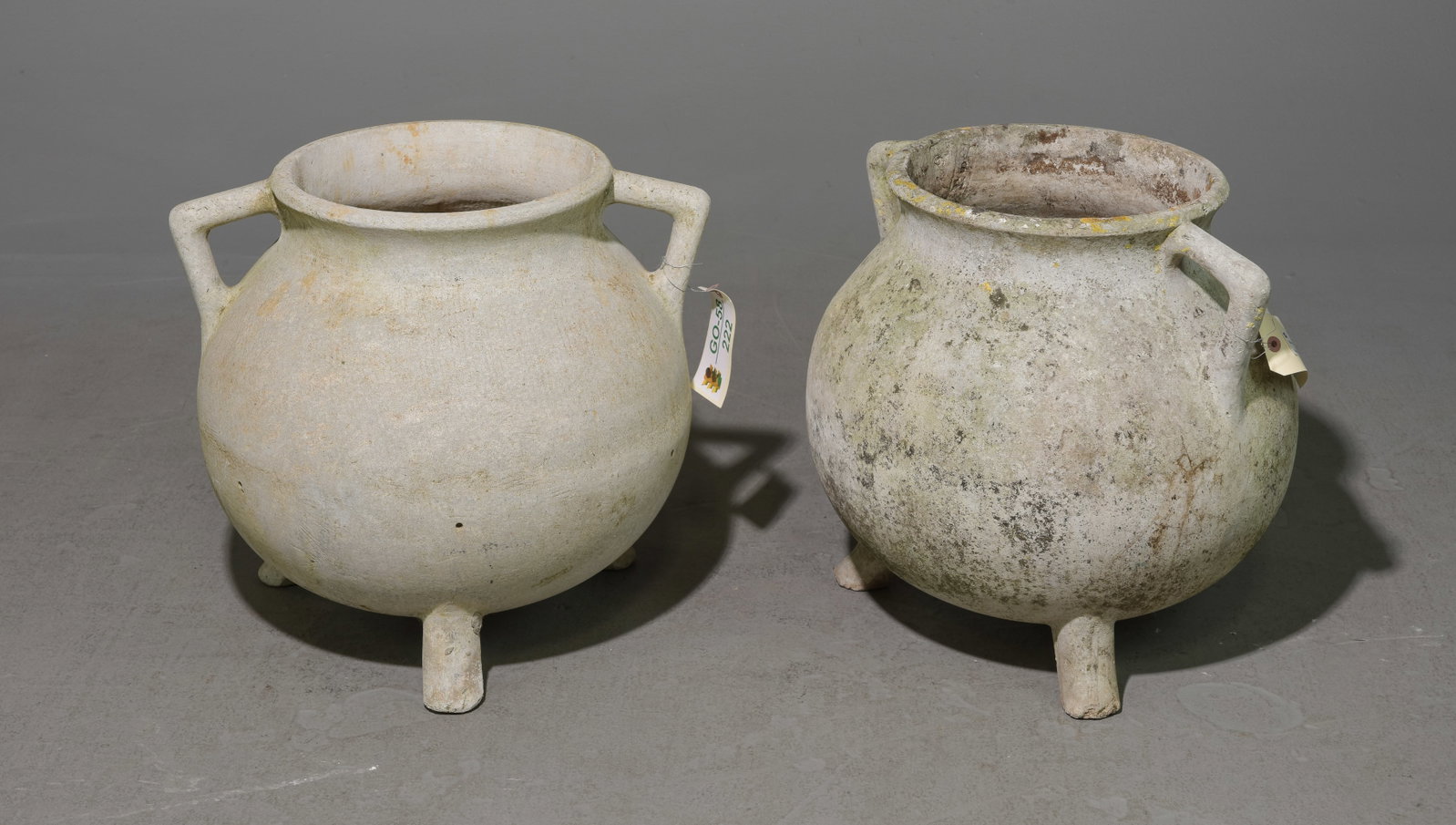 2 Willy Guhl Industrial Marmite Cauldron Planters: 2 Willy Guhl Industrial Marmite Cauldron Planters. - 18 in tall x 21 x 18 these are great mid-century style industrial planters by Swiss architect & designer Willy Guhl. These white painted cauldron s