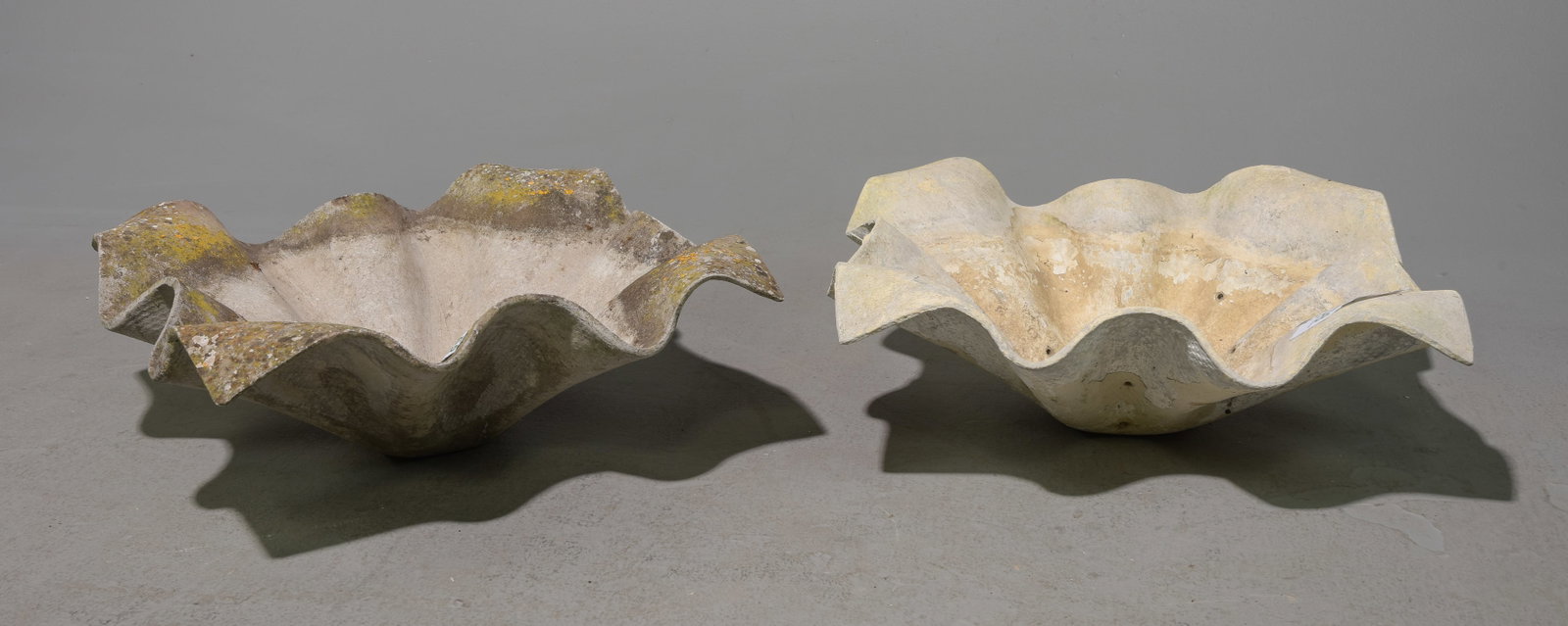 Willy Guhl (1915-2004) - 2 Handkerchief Bowls: Willy Guhl (1915-2004) - 2 Handkerchief Bowls - This is fibrated concrete manufactured by Eternit, Switzerland. - 7.5 in tall x 27 x 27 and 7.5 in tall x 20 x 20
