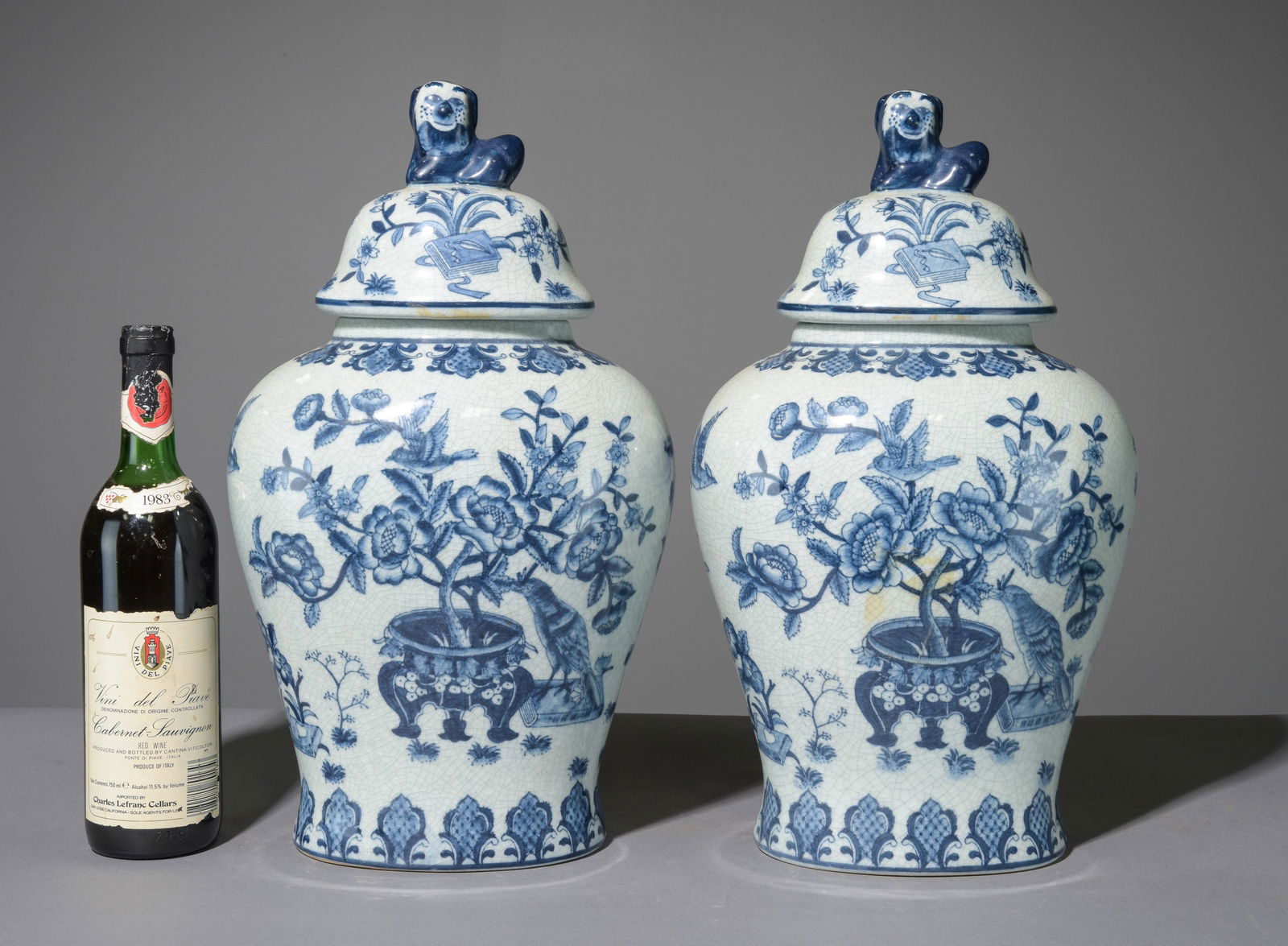 Two Blue & White Asian Style Urns / Vases with Lids (1 of 5)