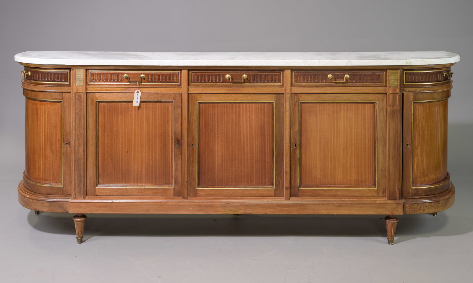 Louis XVI Style White Marble Top Sideboard: French Louis XVI Style White Marble Top Mahogany Sideboard / Enfilade - 40.5 in tall x 103 x 22