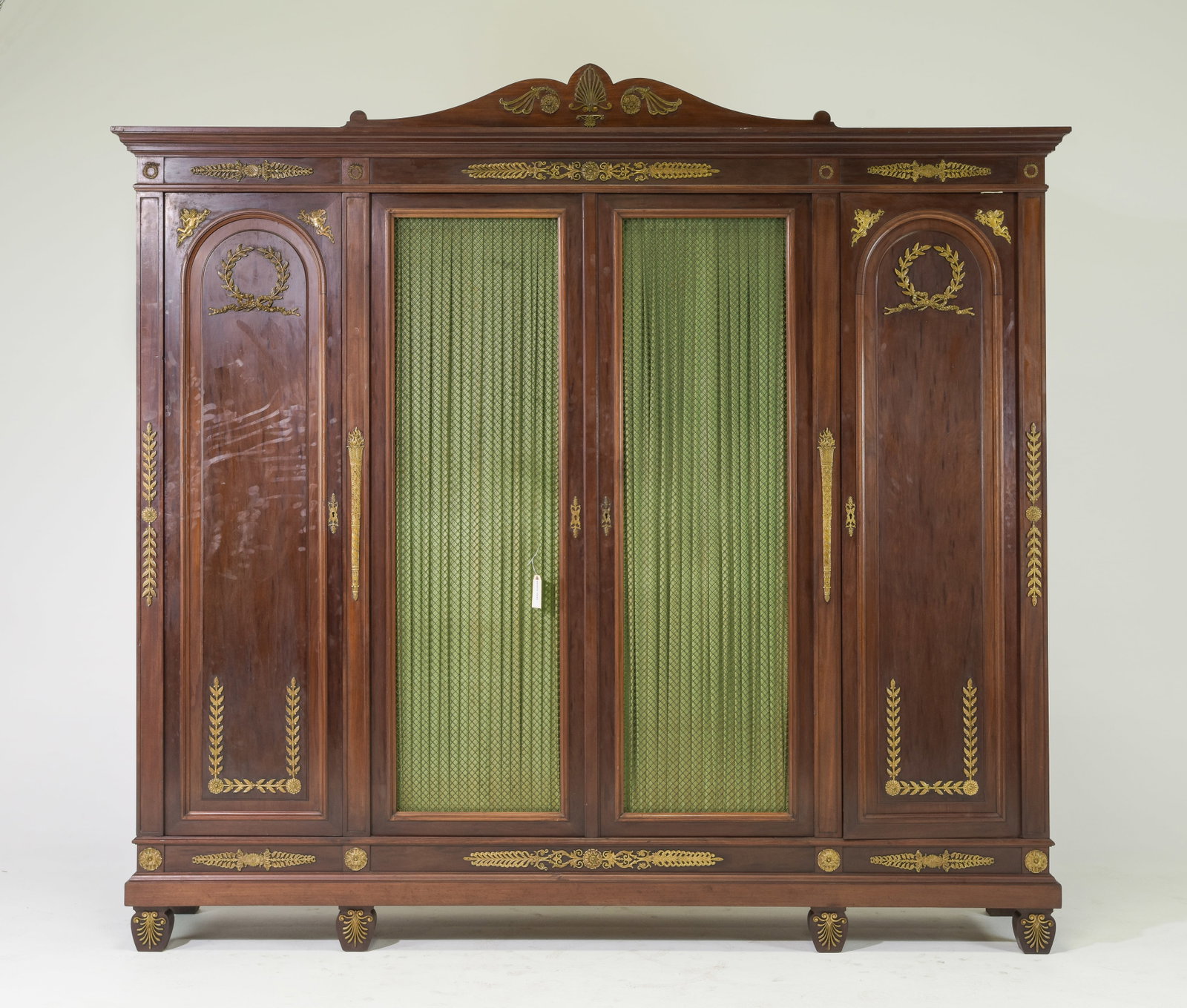 French Empire Style Grilled Door Cupboard: French Empire Style Grilled Door Cupboard / Robe with Gilt Ormolu - 88 in tall x 94 x 20