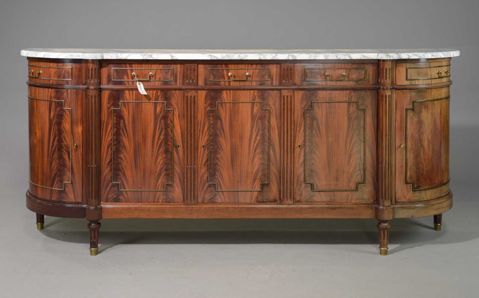 Louis XVI Style White Marble Top Sideboard: French Louis XVI Style White Marble Top Sideboard / Enfilade - 44 in tall x 100.5 x 23