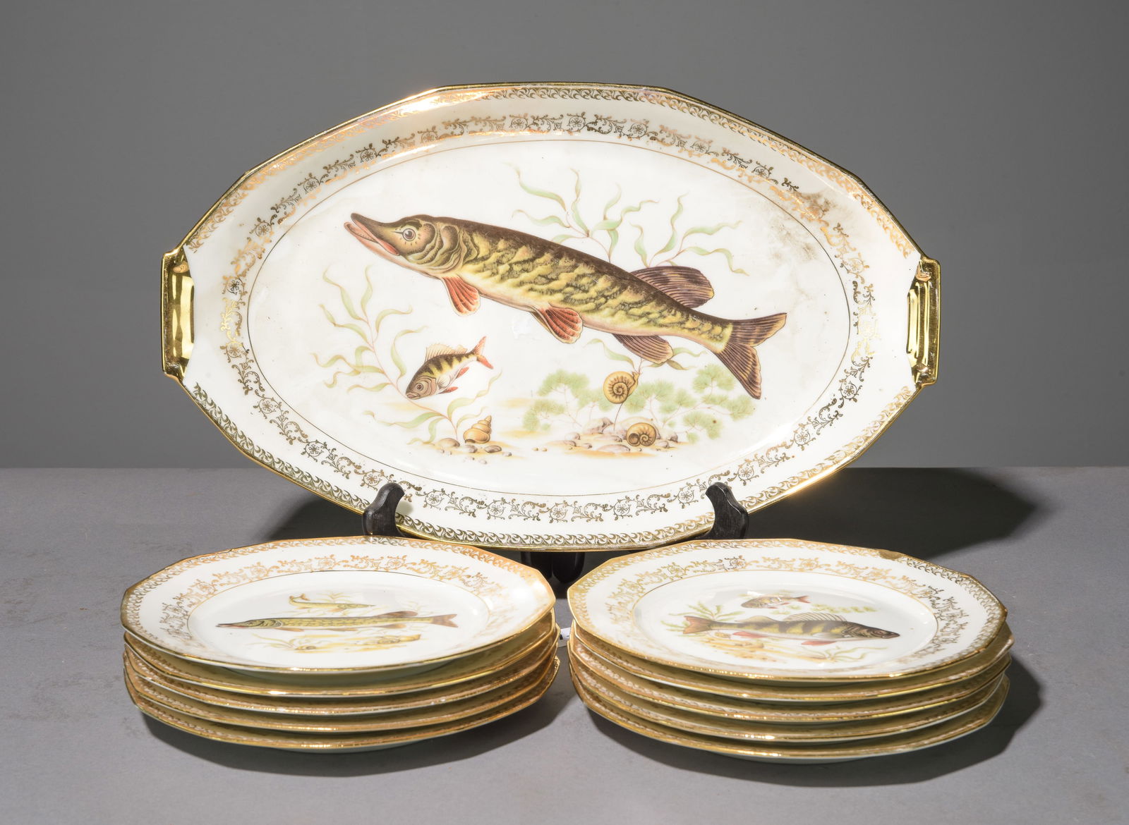 11pc French Fish Plate Set - Platter & 10 Plates (1 of 6)