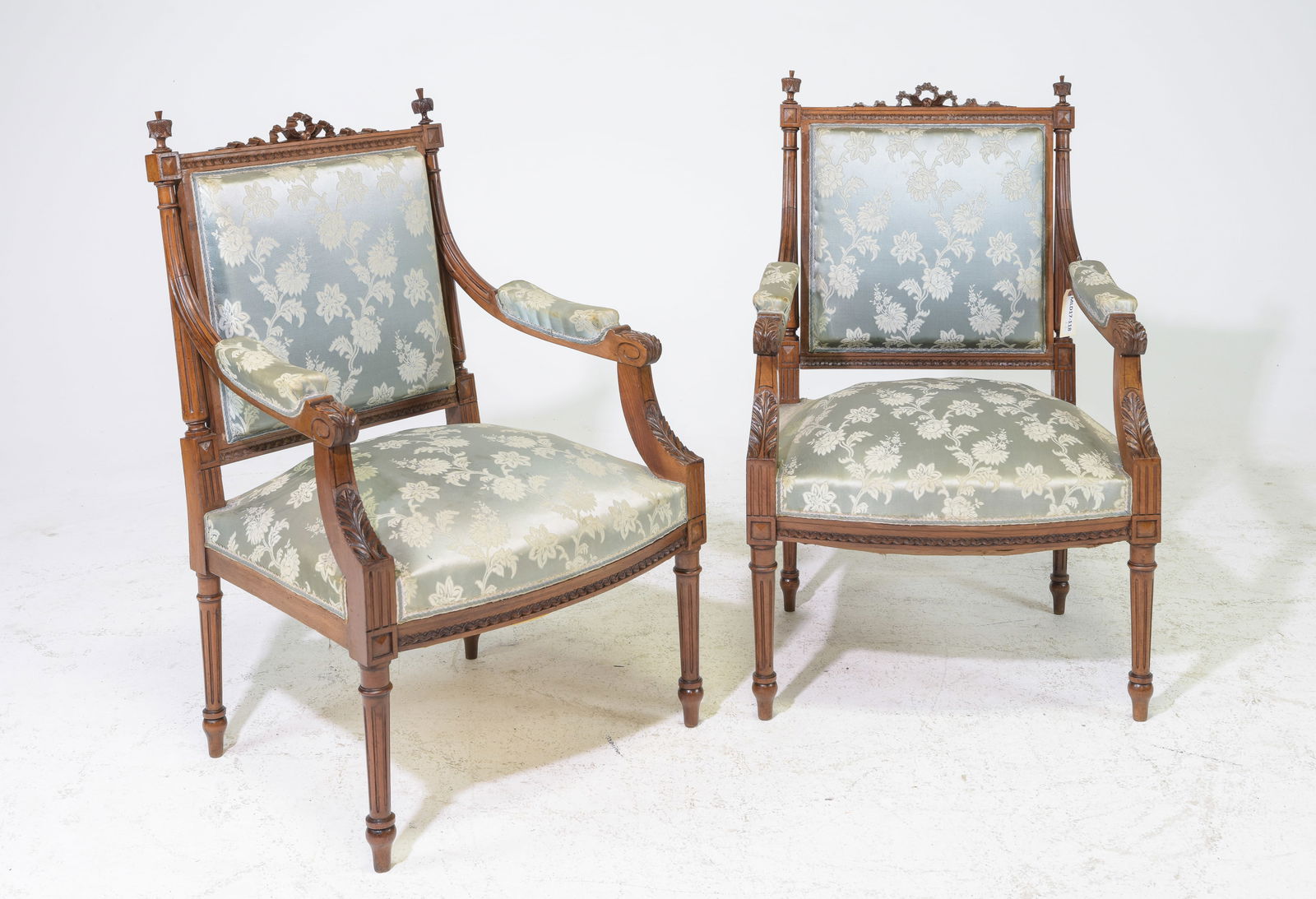 Two Louis XVI Style Upholstered Arm Chairs (1 of 4)
