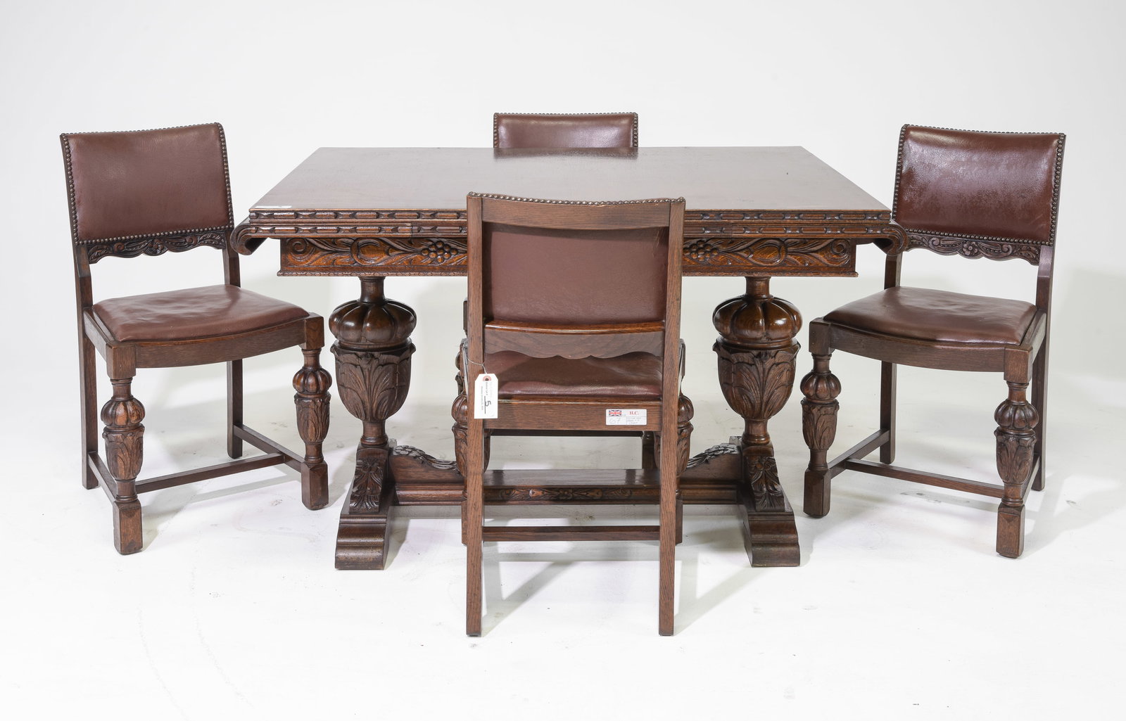 Tudor Style Carved Oak Table & 4 Chairs c.1920's (1 of 6)
