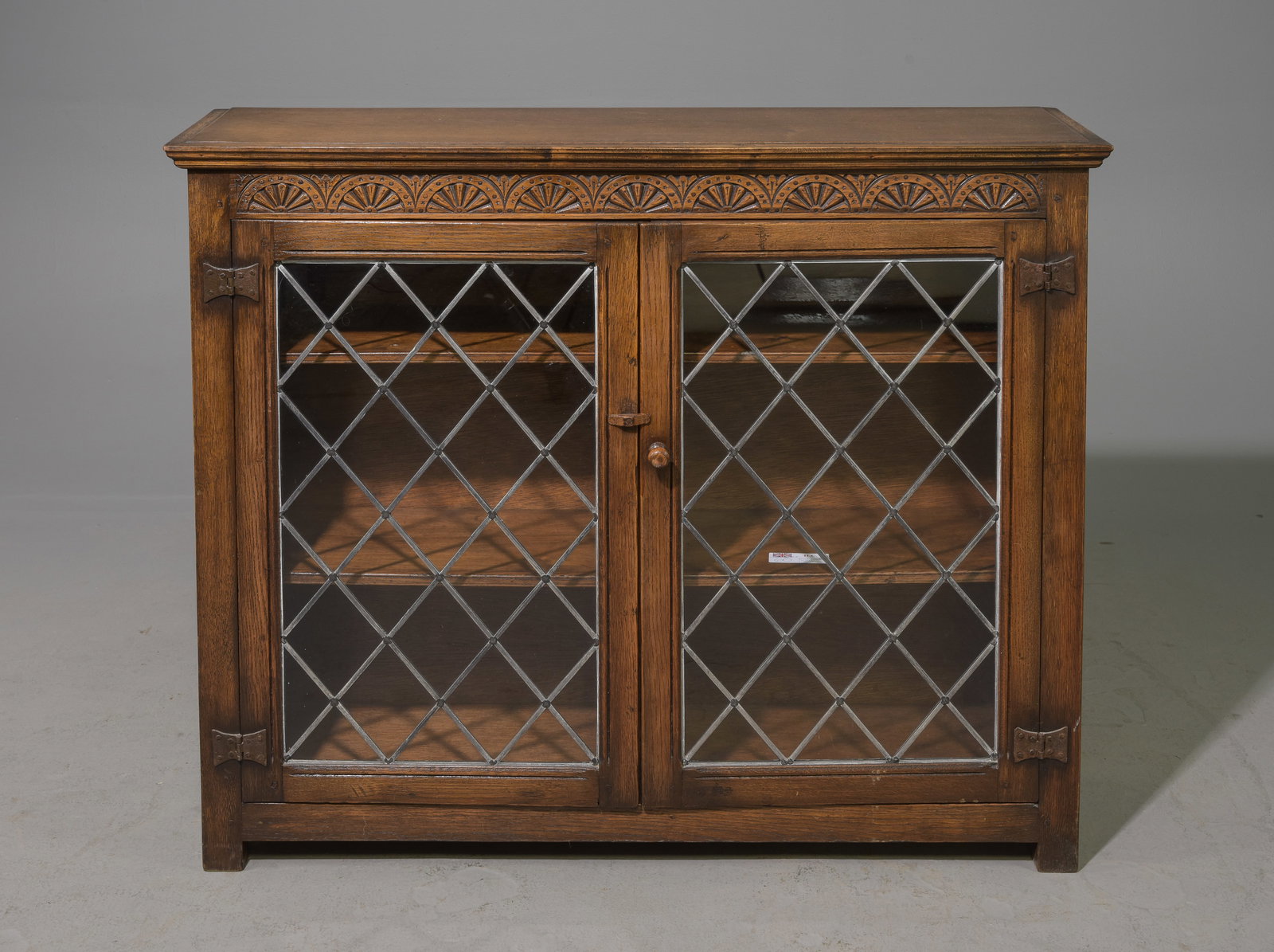 British Oak Leaded Glass Low Bookcase c.1930's (1 of 4)