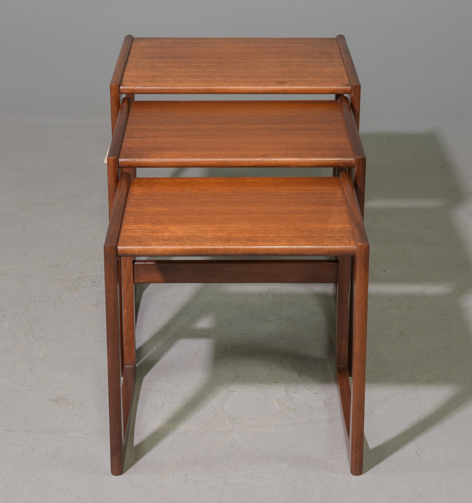 Mid Century Modern Quadrille Nest of 3 Tables #1: This Danish Modern Style Nest is British and made by Mid Century Modern Furniture Maker G Plan ( Gplan ) it stacks to make a bookcase as well. Measurement for largest table is 19 in tall x 21 wide x 1