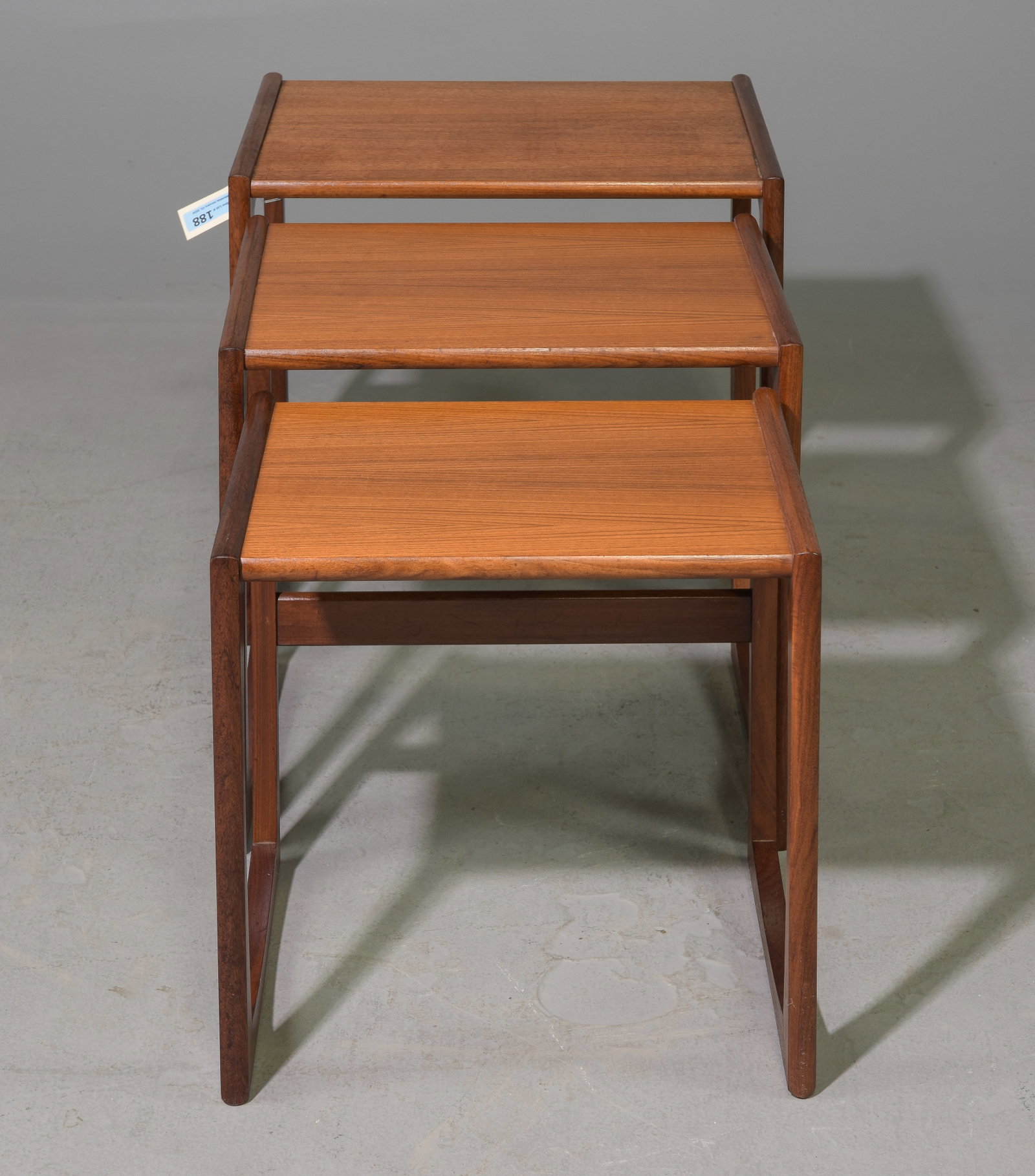 Mid Century Modern Quadrille Nest of 3 Tables #2: This Danish Modern Style Nest is British and made by Mid Century Modern Furniture Maker G Plan ( Gplan ) it stacks to make a bookcase as well. Measurement for largest table is 19 in tall x 21 wide x 1