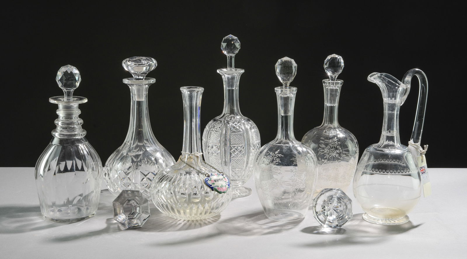 7 Assorted Cut Glass / Crystal Decanters & 2 Stoppers (1 of 6)