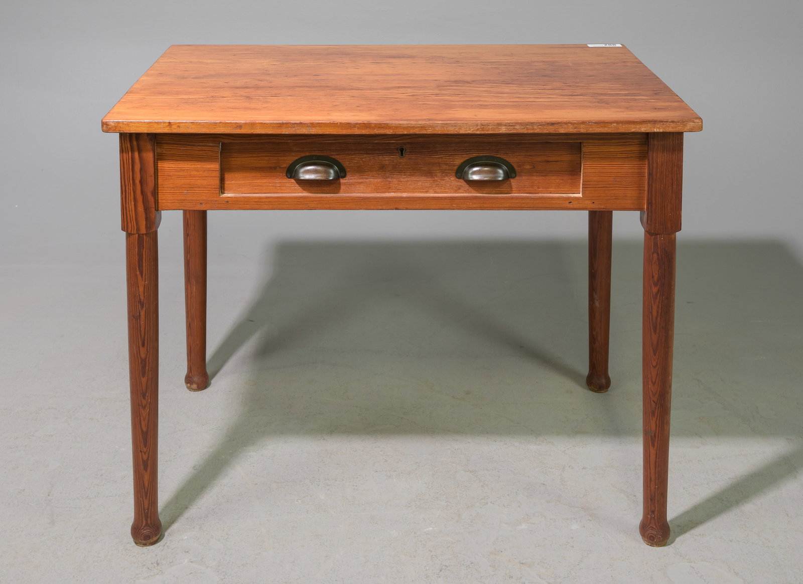 British Pine Turned Leg Rustic Table with Drawer (1 of 4)