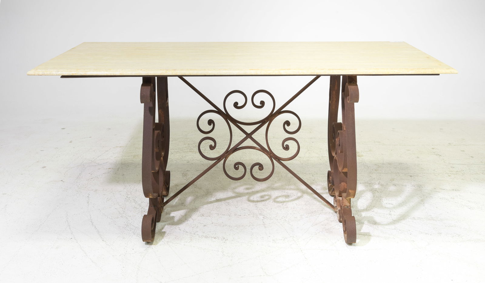 French Style Large Iron Base Marble Top Table (1 of 5)