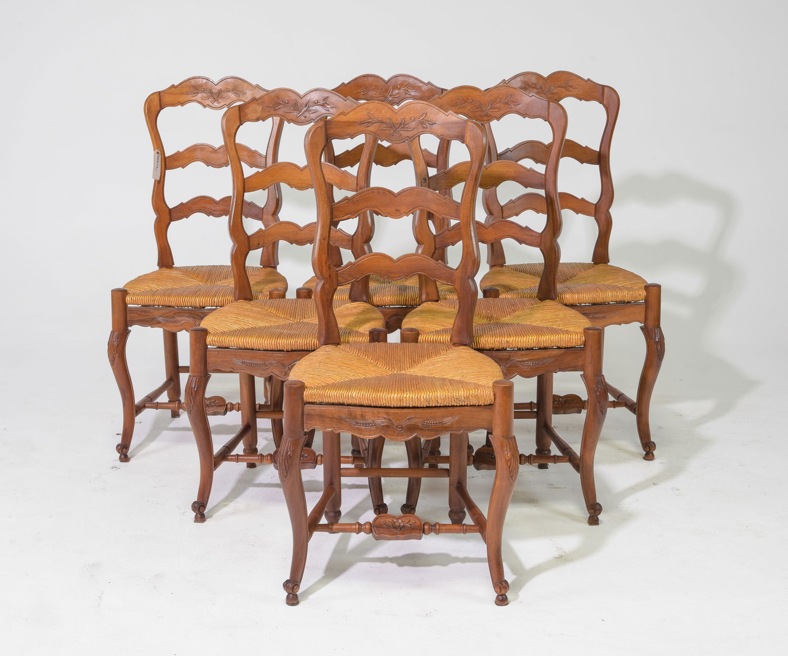 Set of 6 Louis XV Style Rush Seat Dining Chairs (1 of 4)