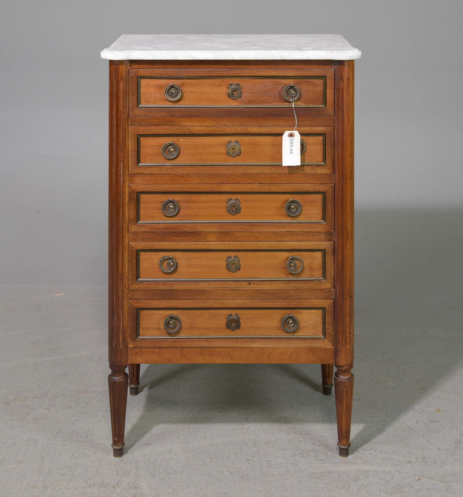 Louis XVI Style White Marble Top 5 Drawer Chest (1 of 5)